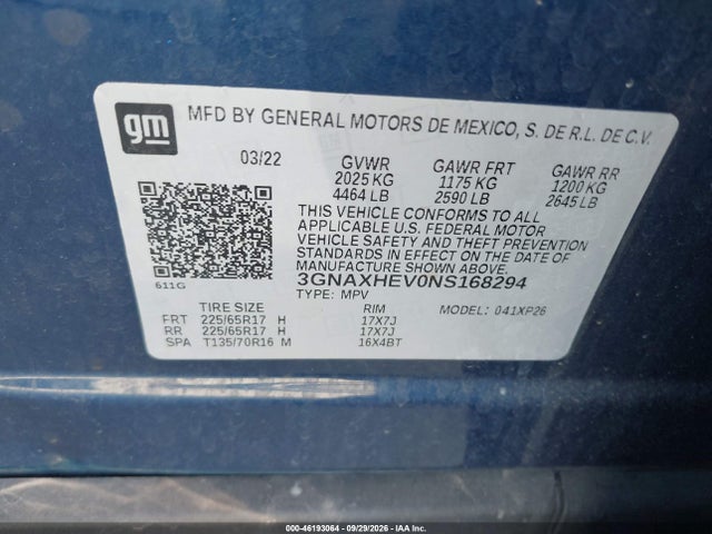 Aukcja sprzedaży 2022 Chevrolet Equinox Fwd Ls, vin: 3GNAXHEV0NS168294, numer aukcji: 46193064