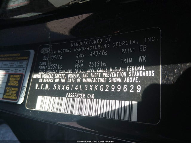 Продаж на аукціоні авто 2019 Kia Optima Lx, vin: 5XXGT4L3XKG299629, номер лоту: 46193065