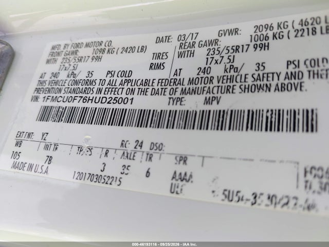 Продажа на аукционе авто 2017 Ford Escape S, vin: 1FMCU0F76HUD25001, номер лота: 46193116