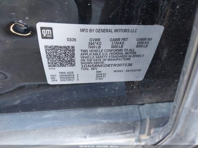 Aukcja sprzedaży 2026 Chevrolet Tahoe 4wd Lt, vin: 1GNS6NKD8TR307136, numer aukcji: 46193130
