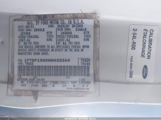 Продажа на аукционе авто 1992 Ford F150, vin: 1FTDF15NXNNA02360, номер лота: 46193149