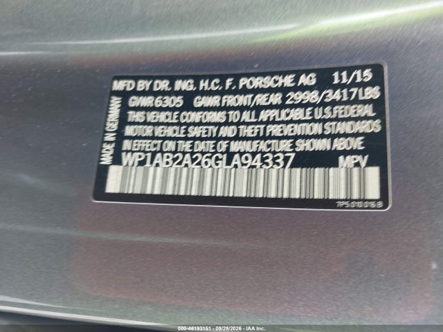 Продажа на аукционе авто 2016 Porsche Cayenne S, vin: WP1AB2A26GLA94337, номер лота: 46193151