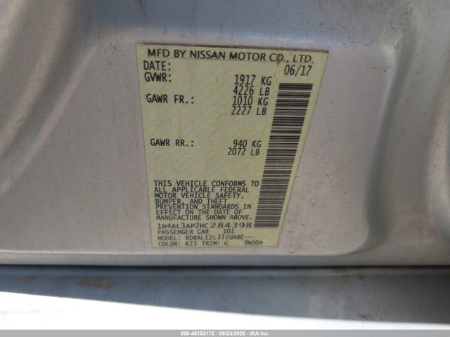 Nissan Altima 2.5 Sv 2017 1N4AL3AP2HC284398 Image 9