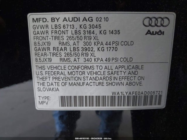 Продажа на аукционе авто 2010 Audi Q7 3.6l Premium Plus, vin: WA1LYAFE0AD005721, номер лота: 46193193