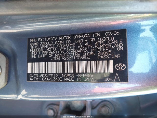 46193214 :رقم المزاد ، JTDBT923871008850 vin ، 2007 Toyota Yaris مزاد بيع
