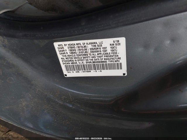 2008 Honda Odyssey Ex-l მანქანა იყიდება აუქციონზე, vin: 5FNRL386X8B088660, აუქციონის ნომერი: 46193233