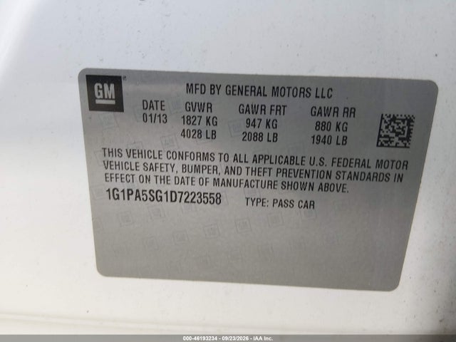 46193234 :رقم المزاد ، 1G1PA5SG1D7223558 vin ، 2013 Chevrolet Cruze Ls Auto مزاد بيع
