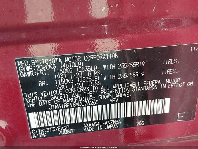 Aukcja sprzedaży 2021 Toyota Rav4 Xle Premium, vin: JTMA1RFV8MD076265, numer aukcji: 46193247