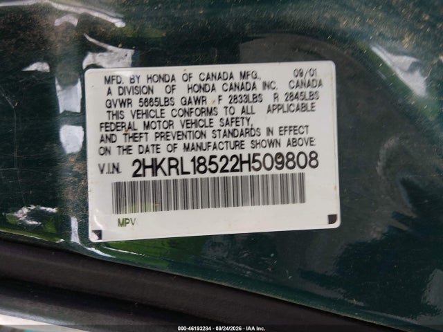 Продажа на аукционе авто 2002 Honda Odyssey Lx, vin: 2HKRL18522H509808, номер лота: 46193284