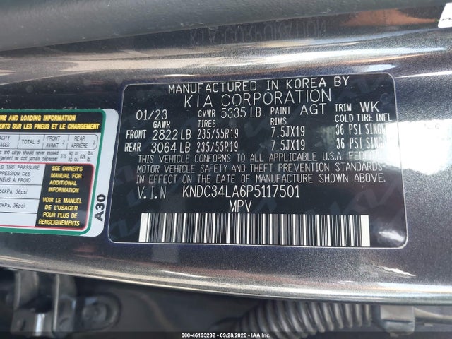 Aukcja sprzedaży 2023 Kia Ev6 Wind, vin: KNDC34LA6P5117501, numer aukcji: 46193292