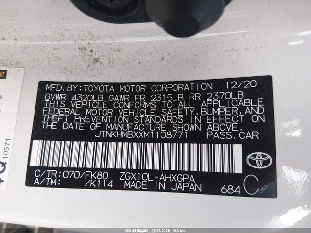 46193302 :رقم المزاد ، JTNKHMBXXM1108771 vin ، 2021 Toyota C-hr Xle مزاد بيع