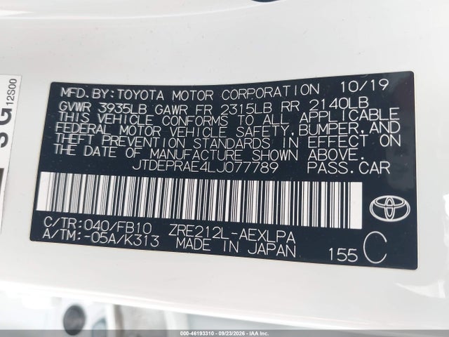 Toyota COROLLA LE 2020 JTDEPRAE4LJ077789 Image 9