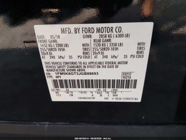 Ford EXPLORER SPORT 2018 1FM5K8GT3JGB88693 Image 9