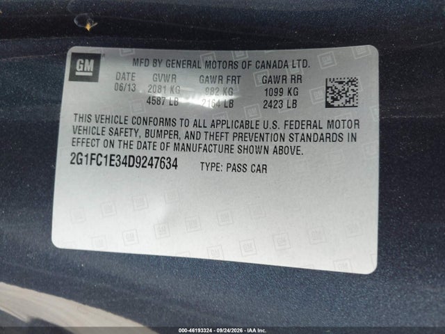 46193324 :رقم المزاد ، 2G1FC1E34D9247634 vin ، 2013 Chevrolet Camaro 2lt مزاد بيع