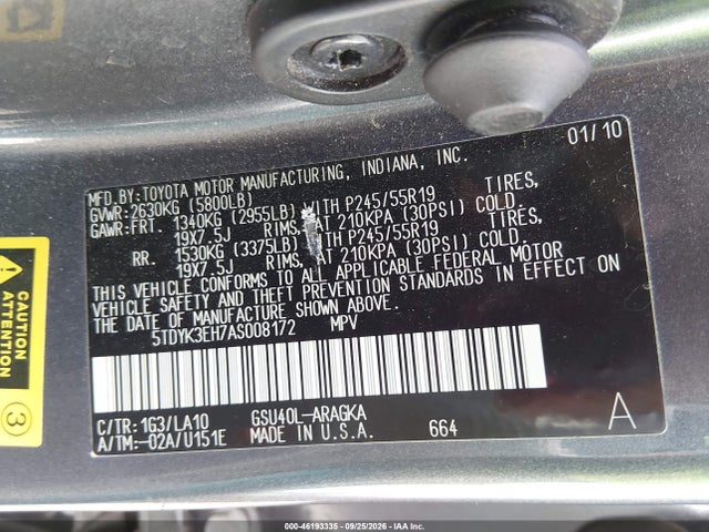 Продаж на аукціоні авто 2010 Toyota Highlander Limited V6, vin: 5TDYK3EH7AS008172, номер лоту: 46193335