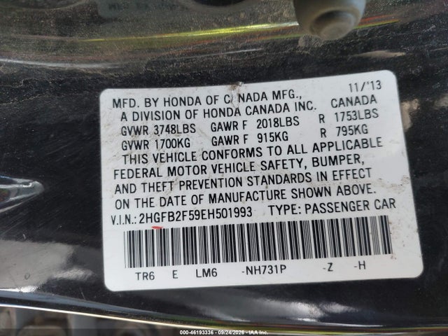 Honda Civic Lx 2014 2HGFB2F59EH501993 Image 9