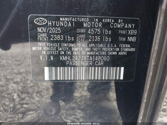 46193346 :رقم المزاد ، KMHL24JJXTA148060 vin ، 2026 Hyundai Sonata Hybrid Blue مزاد بيع