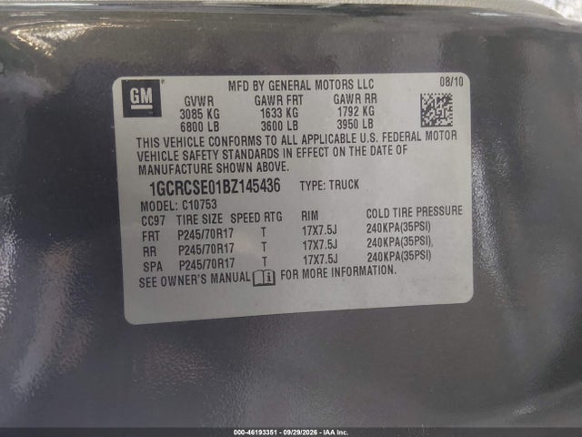 Aukcja sprzedaży 2011 Chevrolet Silverado 1500 Lt, vin: 1GCRCSE01BZ145436, numer aukcji: 46193351