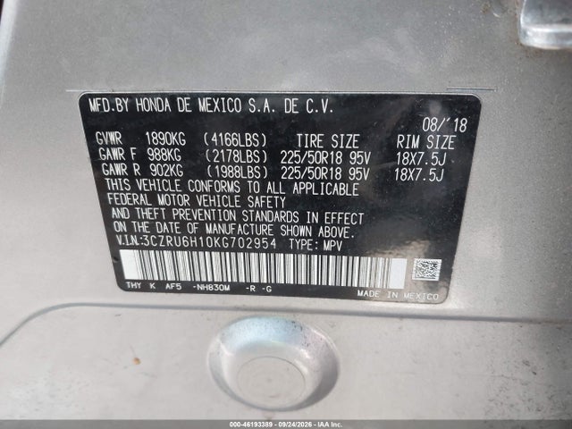 Продажа на аукционе авто 2019 Honda Hr-v Sport, vin: 3CZRU6H10KG702954, номер лота: 46193389