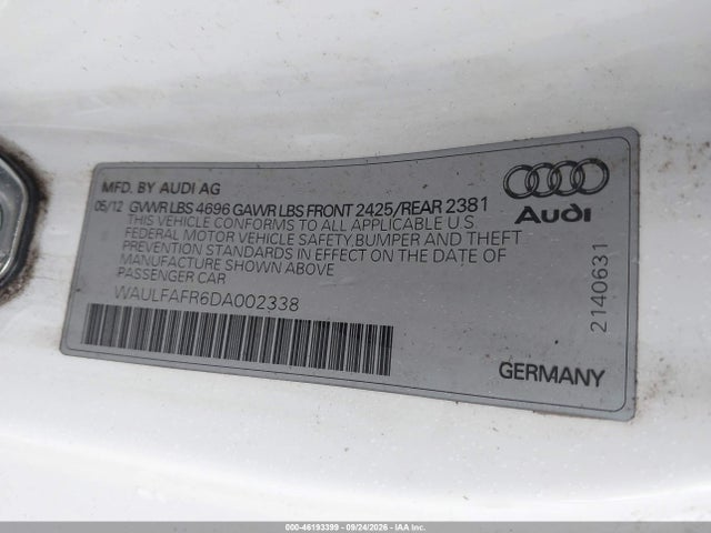 46193399 :رقم المزاد ، WAULFAFR6DA002338 vin ، 2013 Audi A5 2.0t Premium مزاد بيع