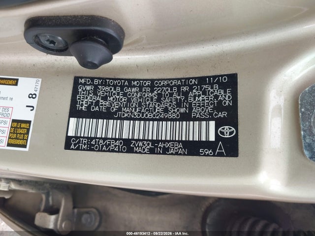 46193412 :رقم المزاد ، JTDKN3DU0B0249880 vin ، 2011 Toyota Prius Two مزاد بيع