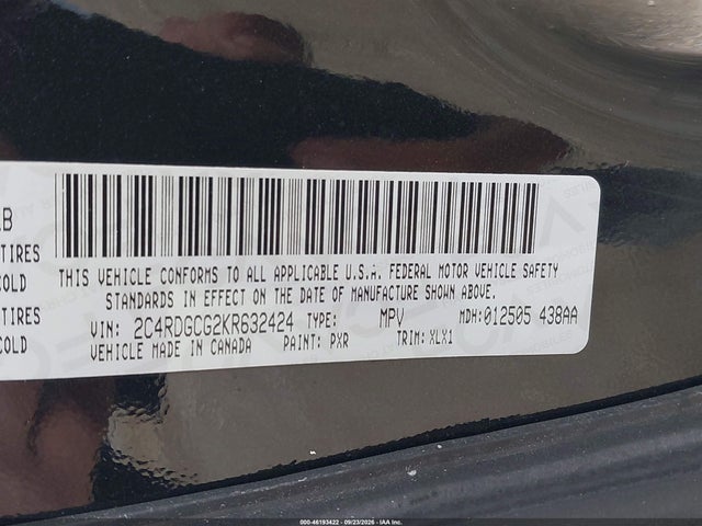 46193422 :رقم المزاد ، 2C4RDGCG2KR632424 vin ، 2019 Dodge Grand Caravan Sxt مزاد بيع