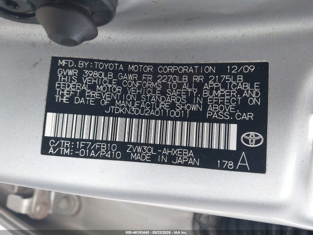 46193440 :رقم المزاد ، JTDKN3DU2A0110011 vin ، 2010 Toyota Prius Iii مزاد بيع