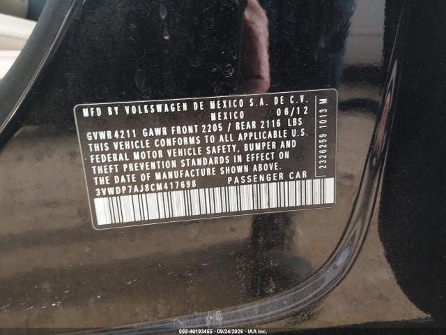 Продаж на аукціоні авто 2012 Volkswagen Jetta 2.5l Se, vin: 3VWDP7AJ8CM417698, номер лоту: 46193455