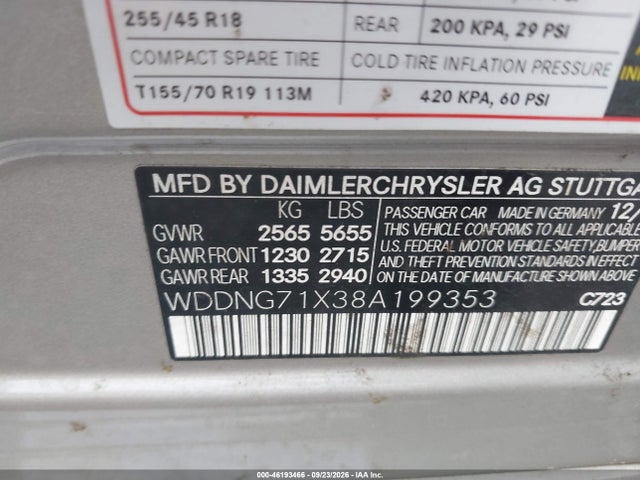46193466 :رقم المزاد ، WDDNG71X38A199353 vin ، 2008 Mercedes-benz S 550 مزاد بيع