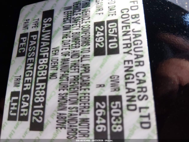 Aukcja sprzedaży 2011 Jaguar Xf, vin: SAJWA0FB6BLR88162, numer aukcji: 46193468
