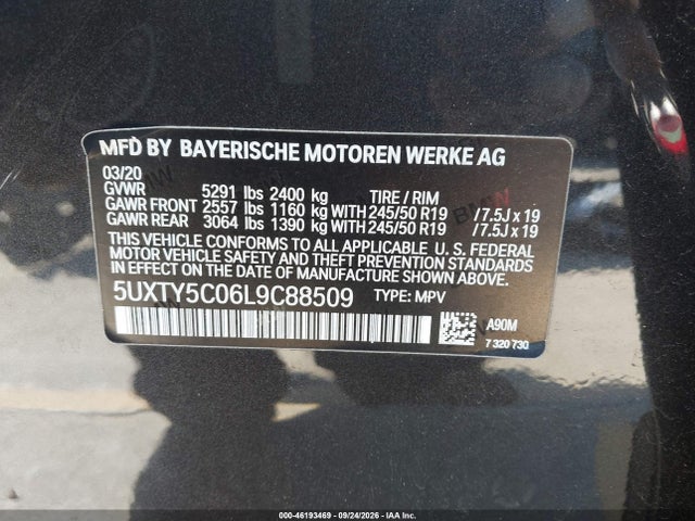 2020 Bmw X3 Xdrive30i მანქანა იყიდება აუქციონზე, vin: 5UXTY5C06L9C88509, აუქციონის ნომერი: 46193469