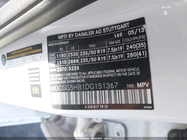46193484 :رقم المزاد ، WDCGG5HB1DG151367 vin ، 2013 Mercedes-benz Glk 350 مزاد بيع
