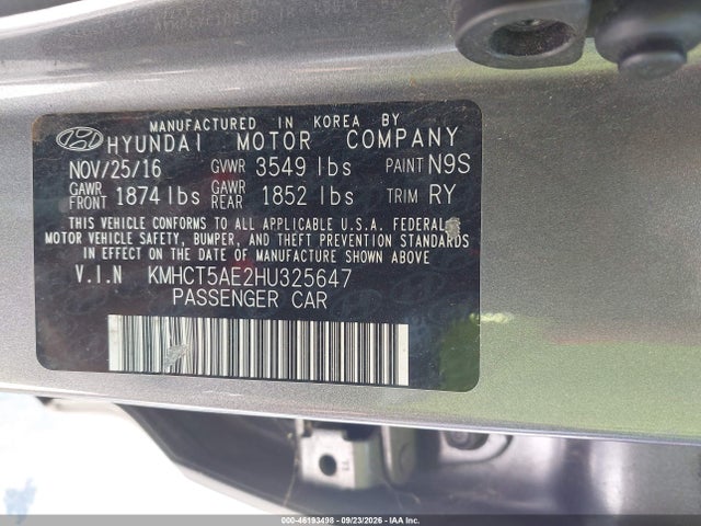 Aukcja sprzedaży 2017 Hyundai Accent Se, vin: KMHCT5AE2HU325647, numer aukcji: 46193498