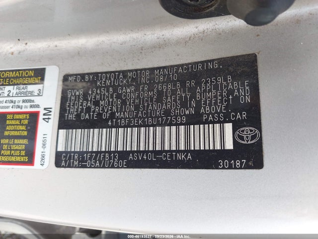 Aukcja sprzedaży 2011 Toyota Camry Le, vin: 4T1BF3EK1BU177599, numer aukcji: 46193527