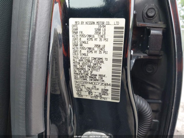 2004 Nissan Xterra Xe/se მანქანა იყიდება აუქციონზე, vin: 5N1ED28Y44C673504, აუქციონის ნომერი: 46193541