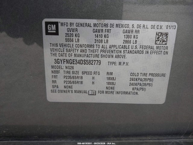 Продаж на аукціоні авто 2013 Cadillac Srx Luxury Collection, vin: 3GYFNGE34DS582779, номер лоту: 46193551