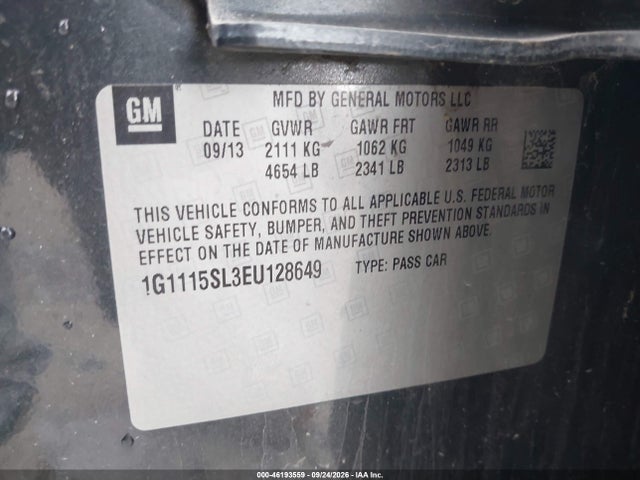 Aukcja sprzedaży 2014 Chevrolet Impala 1lt, vin: 1G1115SL3EU128649, numer aukcji: 46193559