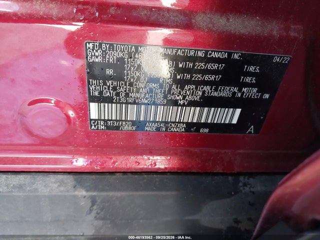 Продаж на аукціоні авто 2022 Toyota Rav4 Le, vin: 2T3G1RFV6NW271859, номер лоту: 46193562