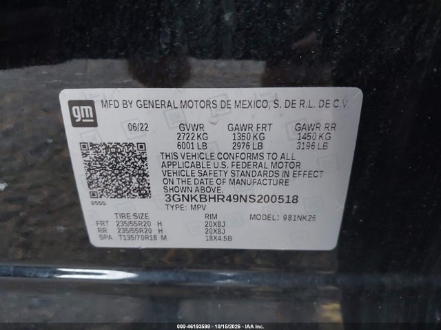Продажа на аукционе авто 2022 Chevrolet Blazer Awd 2lt, vin: 3GNKBHR49NS200518, номер лота: 46193598