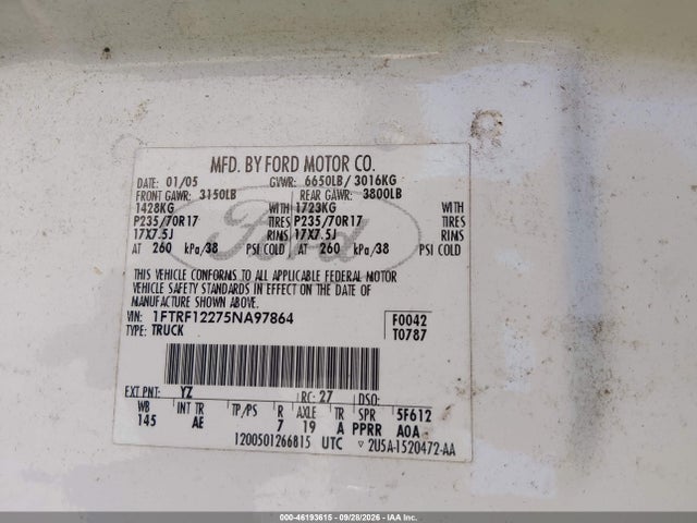 Продаж на аукціоні авто 2005 Ford F-150 Stx/xl/xlt, vin: 1FTRF12275NA97864, номер лоту: 46193615
