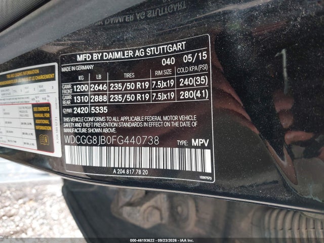 46193622 :رقم المزاد ، WDCGG8JB0FG440738 vin ، 2015 Mercedes-benz Glk-class Glk 350 مزاد بيع