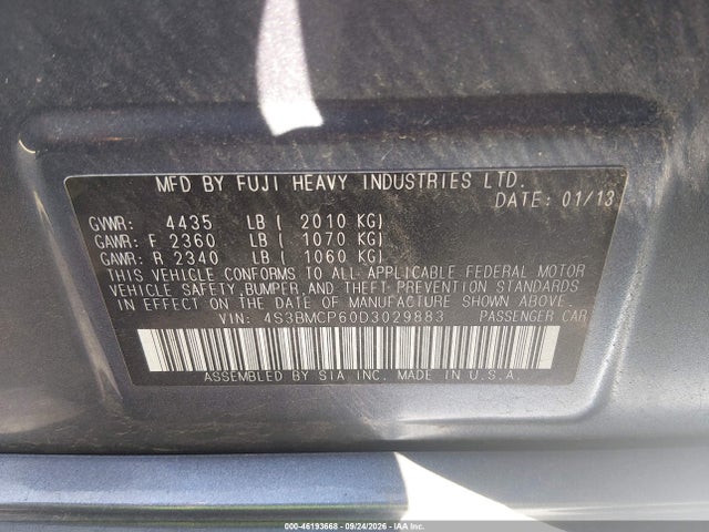 Продажа на аукционе авто 2013 Subaru Legacy 2.5i Limited, vin: 4S3BMCP60D3029883, номер лота: 46193668