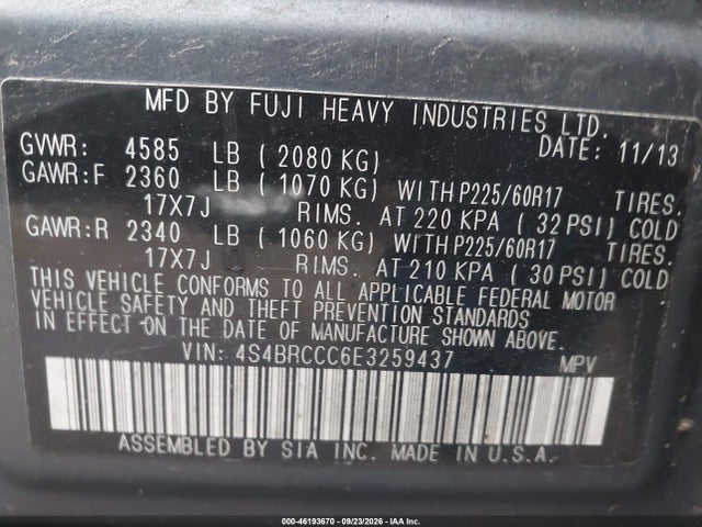 Продажа на аукционе авто 2014 Subaru Outback 2.5i Premium, vin: 4S4BRCCC6E3259437, номер лота: 46193670