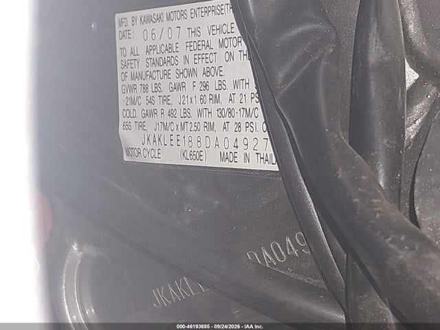 46193695 :رقم المزاد ، JKAKLEE188DA04927 vin ، 2008 Kawasaki Kl650 E مزاد بيع