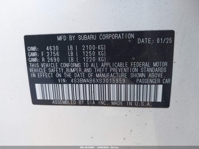 Subaru Legacy 2025 4S3BWAB6XS3015959 Image 9