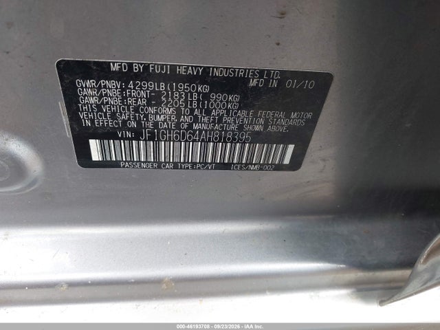 2010 Subaru Impreza Wagon Outback Sport მანქანა იყიდება აუქციონზე, vin: JF1GH6D64AH818395, აუქციონის ნომერი: 46193708