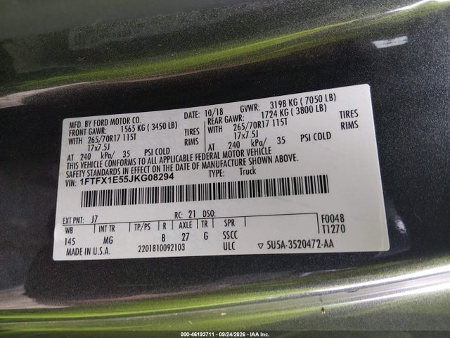 Auction sale of the 2018 Ford F-150 Xlt, vin: 1FTFX1E55JKG08294, lot number: 46193711
