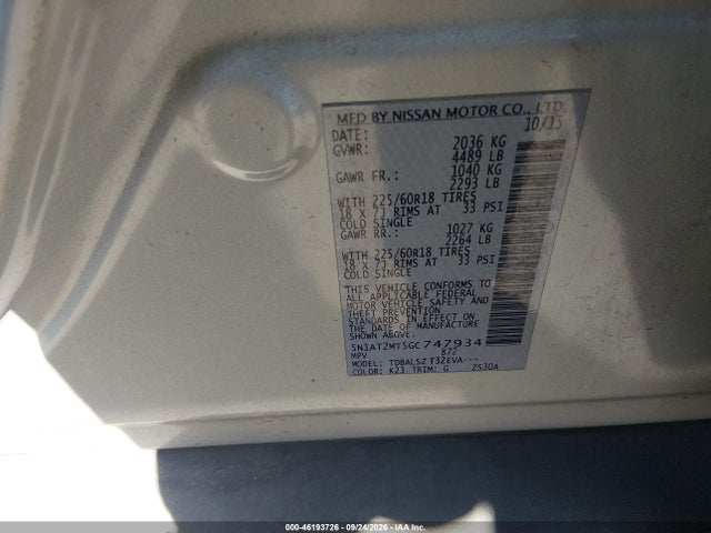 5N1AT2MT5GC747934 Nissan Rogue Sl