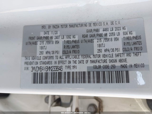 Продажа на аукционе авто 2021 Mazda Cx-30 2.5 Turbo, vin: 3MVDMBAY6MM233646, номер лота: 46193728