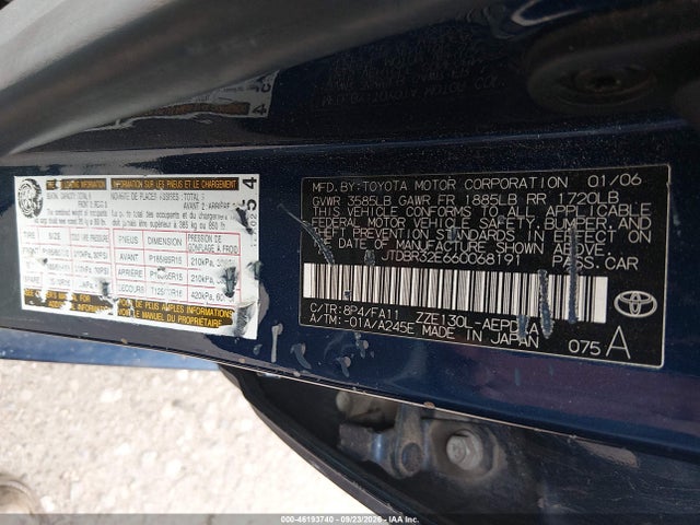 2006 Toyota Corolla Ce მანქანა იყიდება აუქციონზე, vin: JTDBR32E660068191, აუქციონის ნომერი: 46193740